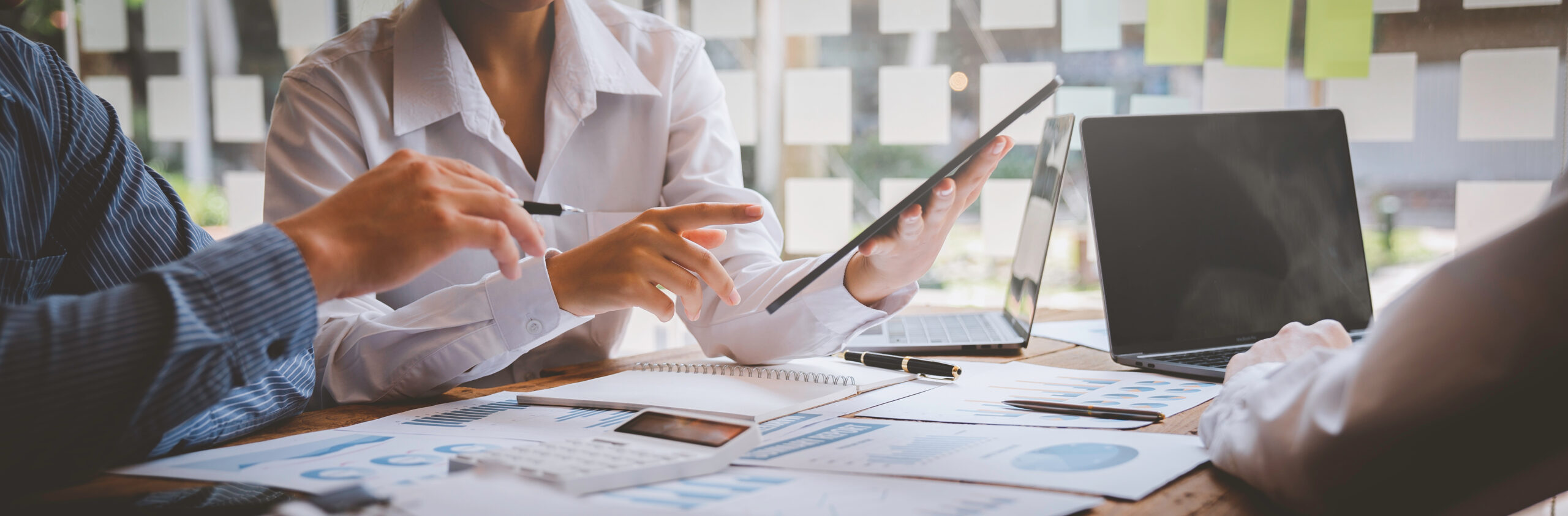 Financial analyst analysis business financial report on digital